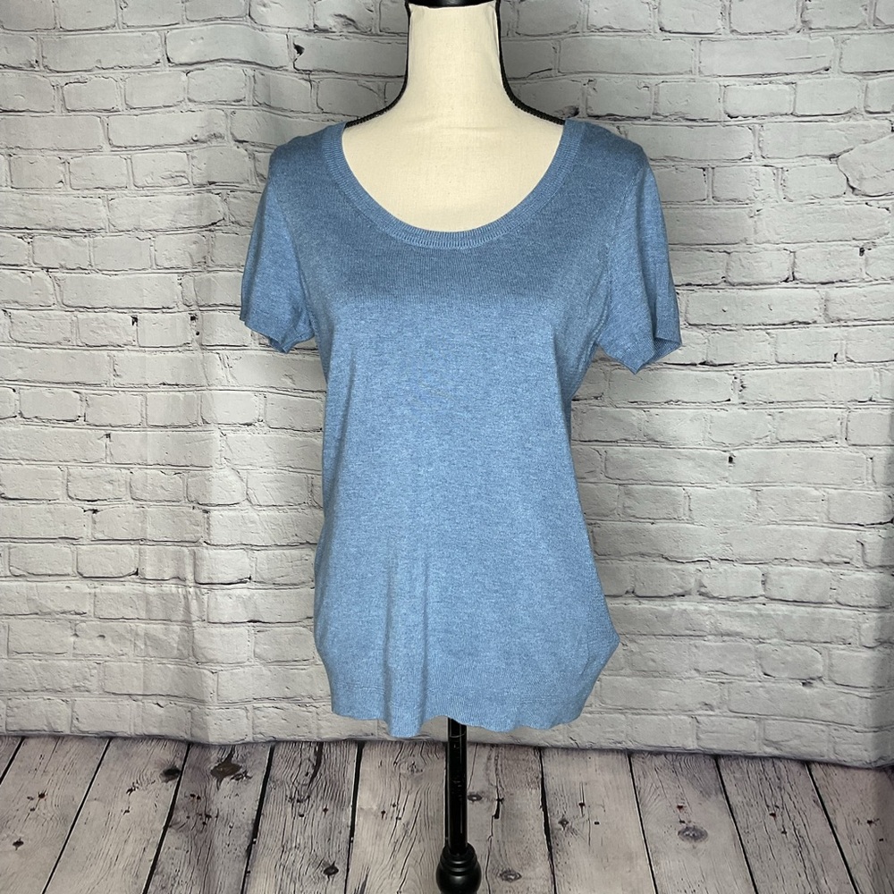 Liverpool Cornflower Heather Blue Short Sleeve Round Neck Sweater Small